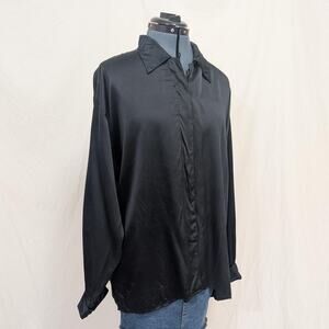 100% Silk Black Button‑Down Blouse, size 20